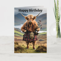 Vache Amusante Highland Avec Bagpipes, Carte Anniv