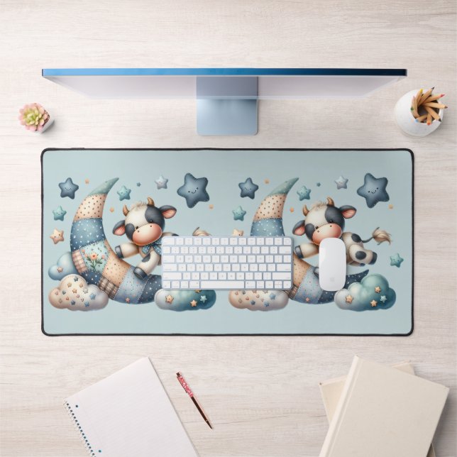 Vache au crochet mignonne sur la lune avec étoiles (Bureau 1)