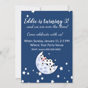 Vache au-dessus de la lune Invitation Anniversaire
