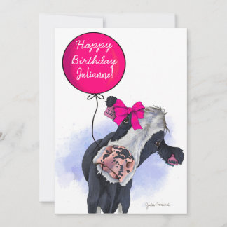 Vache avec carte de ballon rose pour l'anniversair