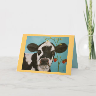 Vache avec carte de tomates cerises