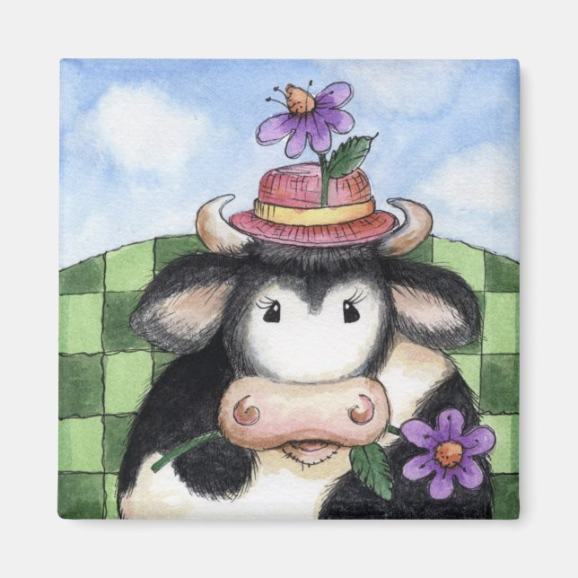 Vache avec Casquette - Aimant (Devant)