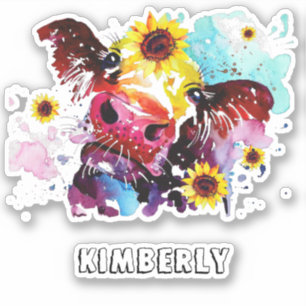 Vache avec tournesol Autocollant en vinyle coupé s