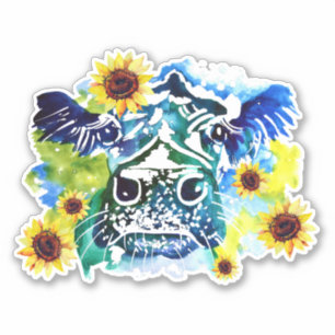 Vache avec tournesol Autocollant en vinyle coupé s