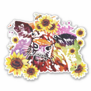 Vache avec tournesol Autocollant en vinyle coupé s