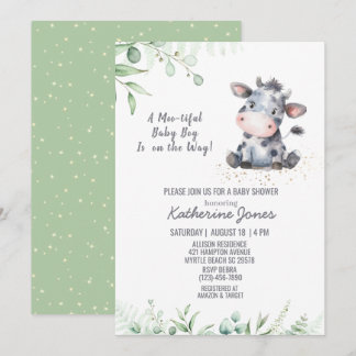 Vache Baby shower verdure Boy Farm Invitation