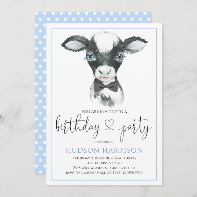 Vache Boy Farm Invitations de fête d'anniversaire (Devant / Derrière)