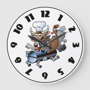 Vache chevauchant une horloge de barbecue
