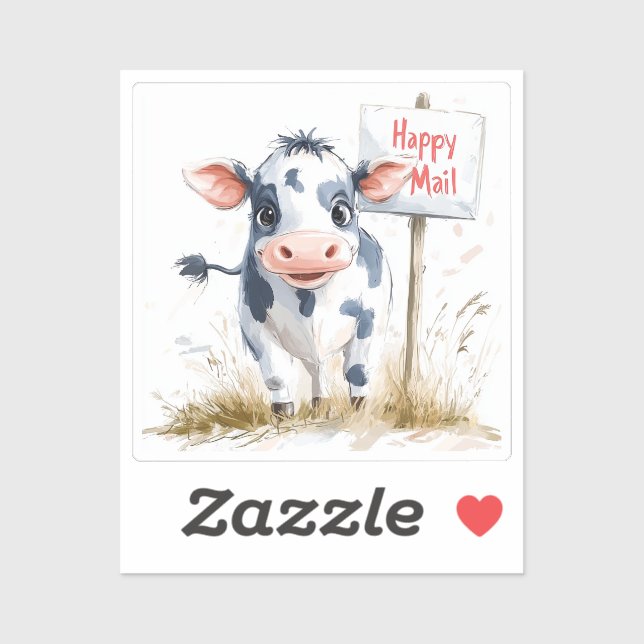 Vache, Courrier Heureux, Autocollant (Feuille)