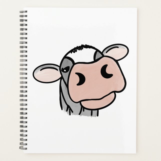 vache de dessin animé noir blanc rose baiser gris  (Devant)