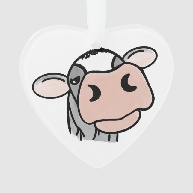 vache de dessin animé noir blanc rose baiser gris  (devant)