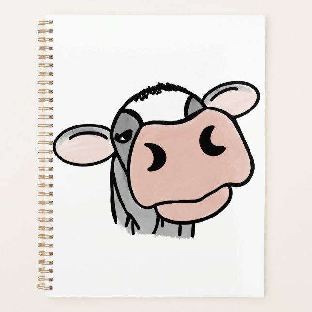 vache de dessin animé noir blanc rose baiser gris  (Devant)