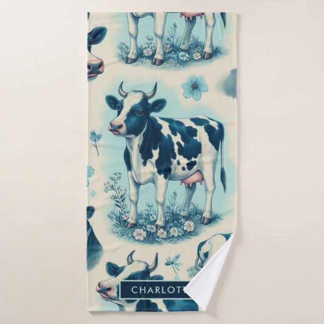 Vache de ferme vintage sans joint (Serviette de bain)