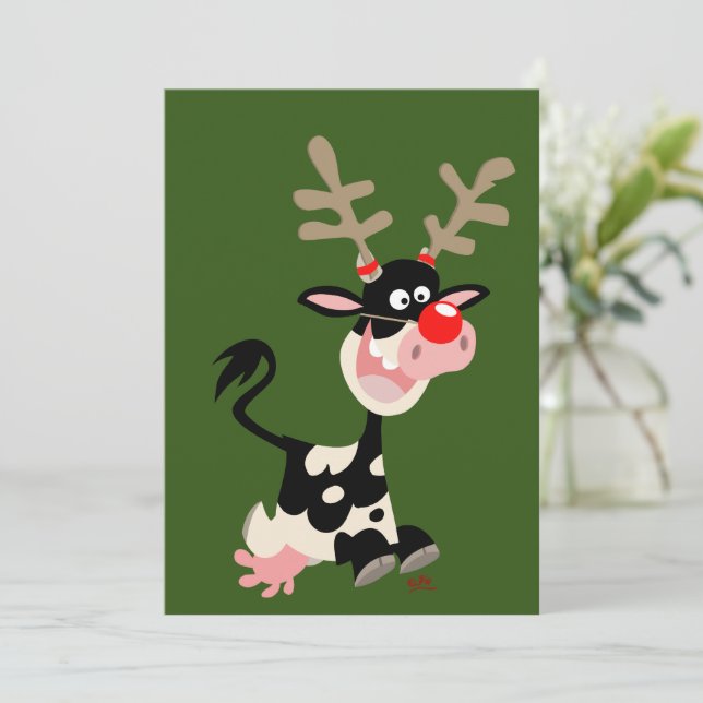 Vache de Noël ou renne ? Carte de vœux (Debout devant)