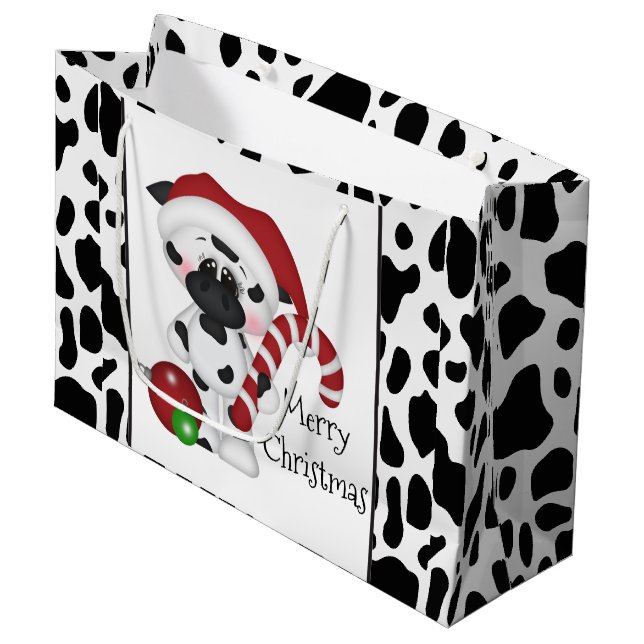 Vache de Noël Vente grand sac cadeau (Devant Angle)
