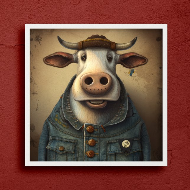 Vache Denim Dapper - Vache drôle en costume Poster (Créateur téléchargé)