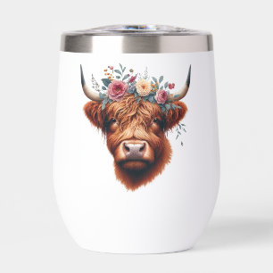 Vache des hautes terres mignonne, florale/printani