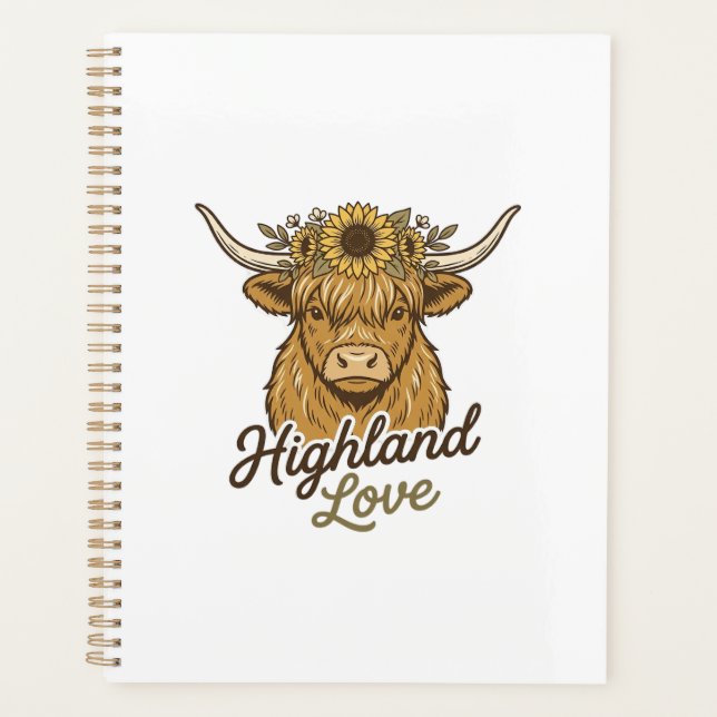 Vache des Highlands Amour Tournesol Gravure Vintag (Devant)