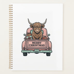 Vache des Highlands Camion de Noël Gravure Vintage