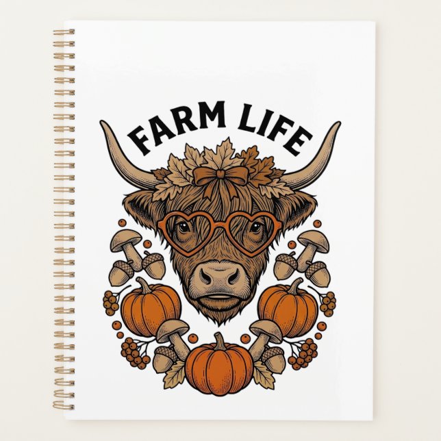 Vache des Highlands d'automne avec lunettes en for (Devant)