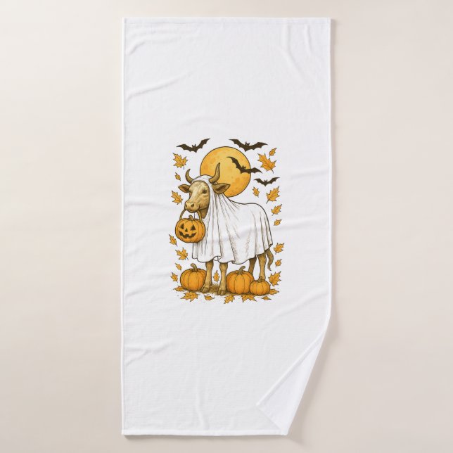 Vache des Highlands Halloween en costume de fantôm (Serviette de bain)