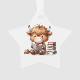 Vache des Highlands lisant des livres