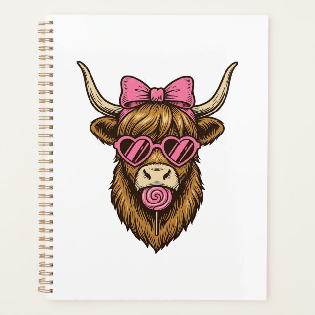 Vache des Highlands mignonne avec des lunettes à m (Devant)