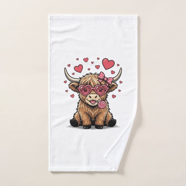 Vache des Highlands mignonne Saint Valentin lunett (Serviette à main)