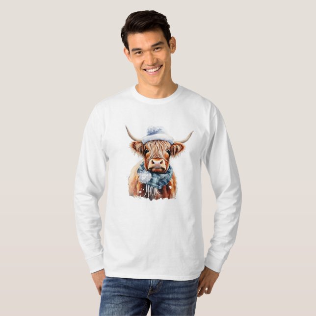 Vache écossaise hivernale t-shirt imprimés (Devant entier)
