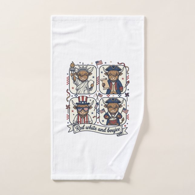 Vache écossaise patriotique rouge blanc et boujee (Serviette à main)