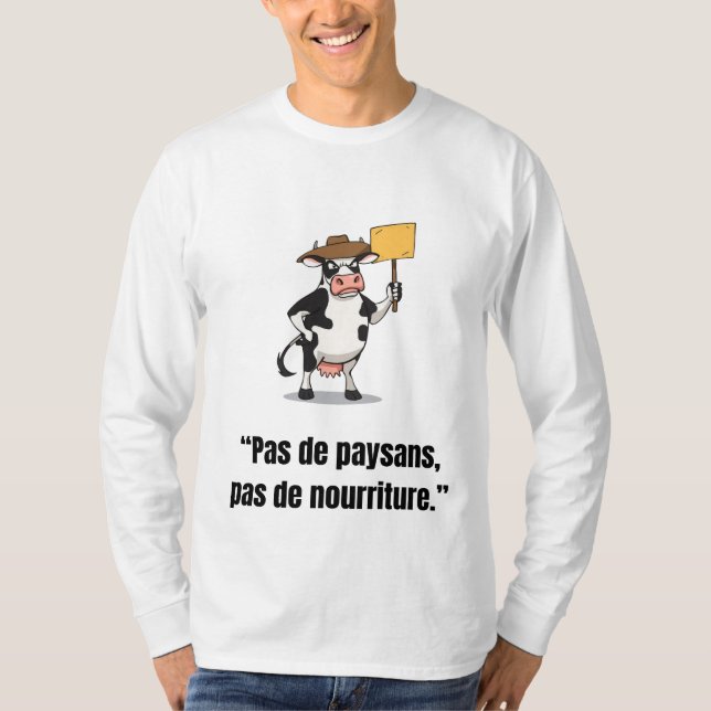 Vache en Colère en Protestation – T-shirt Cartoon  (Devant)