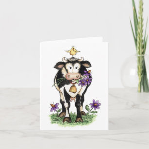 Vache en fleurs - carte de note