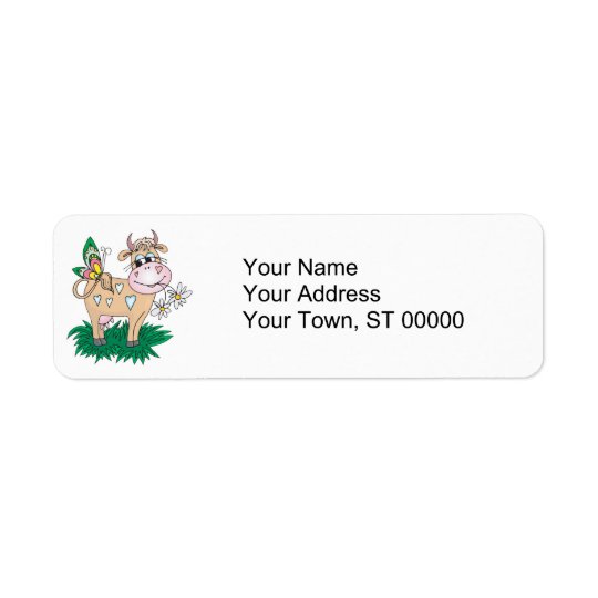 vache et papillon mignons étiquettes d’adresse retour