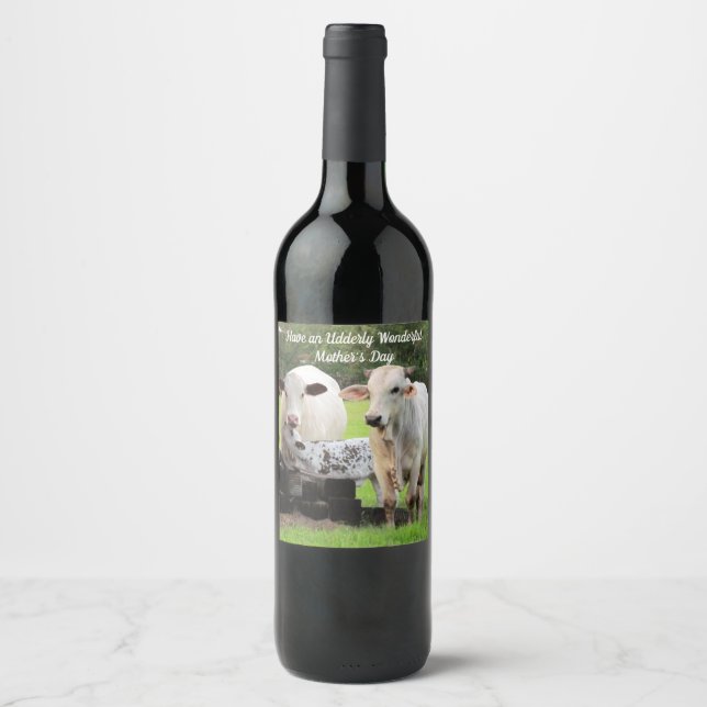 Vache et veau - Étiquette de vin personnalisé (Devant)