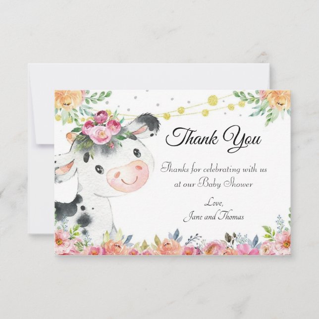 Vache ferme animal bébé douche merci carte (Devant)