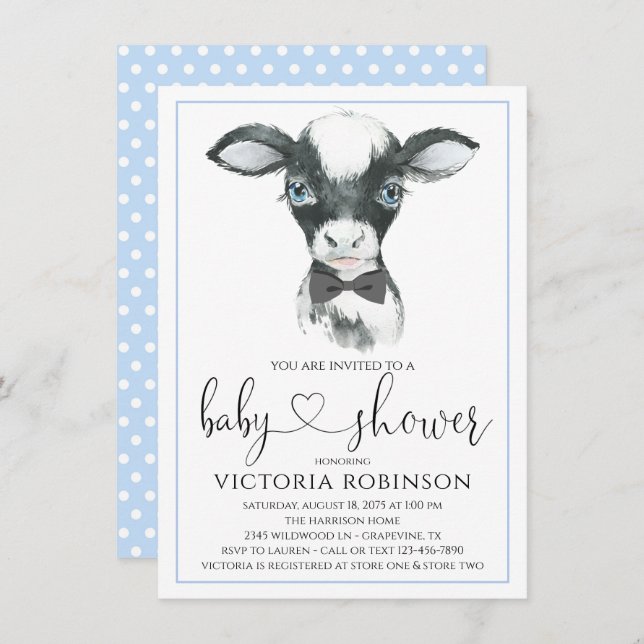 Vache ferme garçon bébé douche Invitations (Devant / Derrière)
