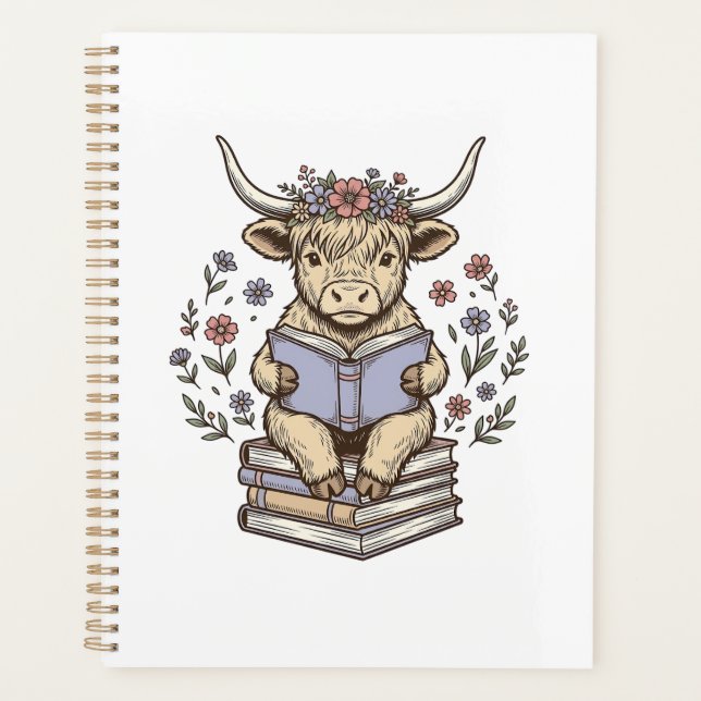 Vache Florale de Lecture Mignonne Pile de Livres C (Devant)