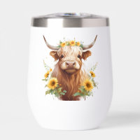 Vache Highland avec Couronne de fleurs de tourneso