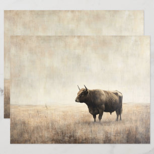 Vache Highland dans un champ Sepia Scrapbook Papie