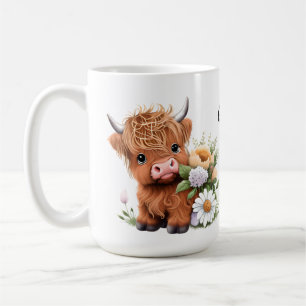 Vache Highland, marguerites Mug de café personnali
