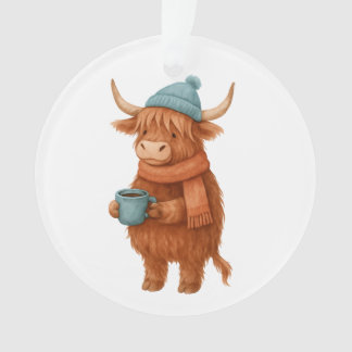 Vache Highland mignonne avec café - Hiver cosy