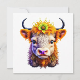 Vache Highland mignonne avec une fleur dans les ch
