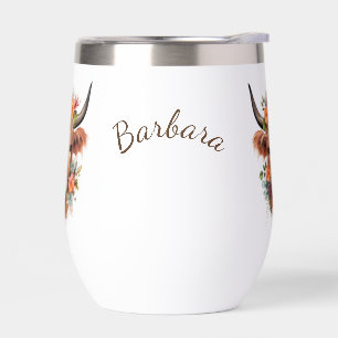 Vache Highland moderne aux fleurs de Boho mignonne