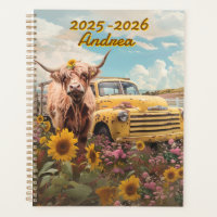 Vache highlandaise rustique camion vintage tournes