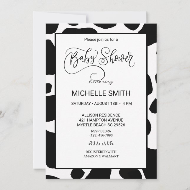 Vache Imprimer Baby Shower Invitations (Devant)