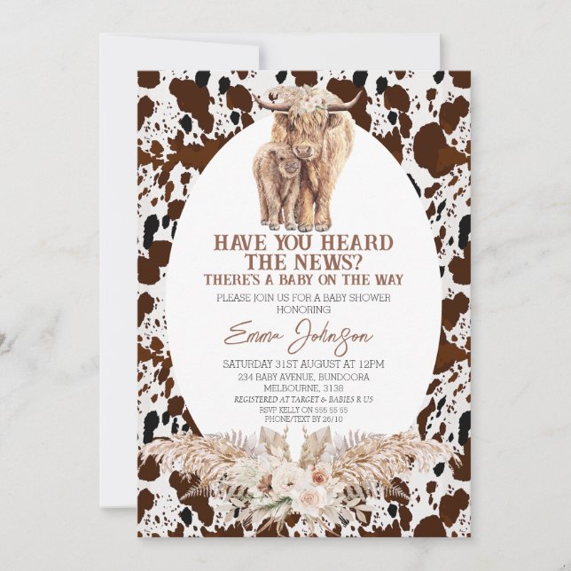 Vache Imprimer Highland Cow Baby shower Invitation (Devant)