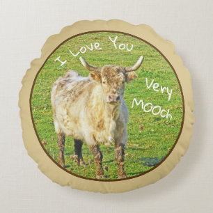 VACHE/"JE T'AIME TRÈS MOO" Coussin rond