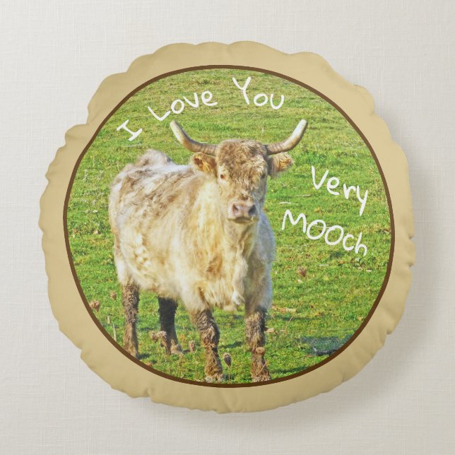 VACHE/"JE T'AIME TRÈS MOO" Coussin rond (Devant)