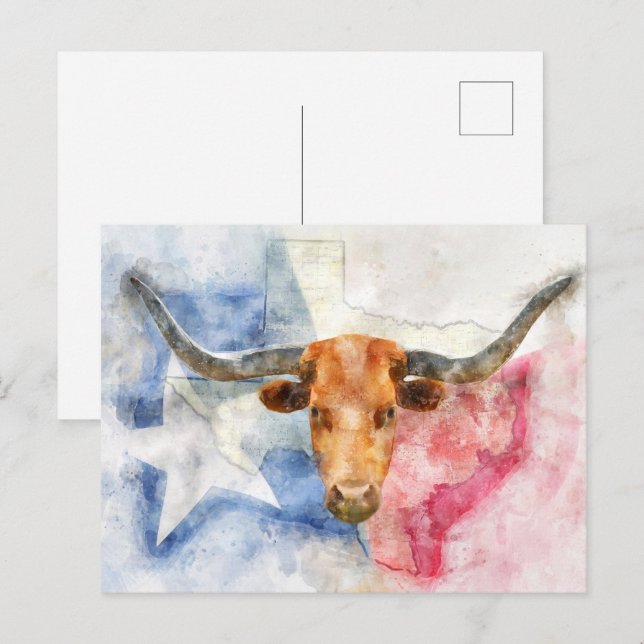 Vache Longhorn avec carte du Texas et drapeau Aqua (Devant / Derrière)