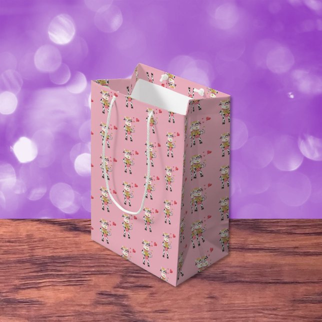 Vache mignonne en amour sac cadeau de la Saint Val (Cute cow pattern pink gift bag.
)